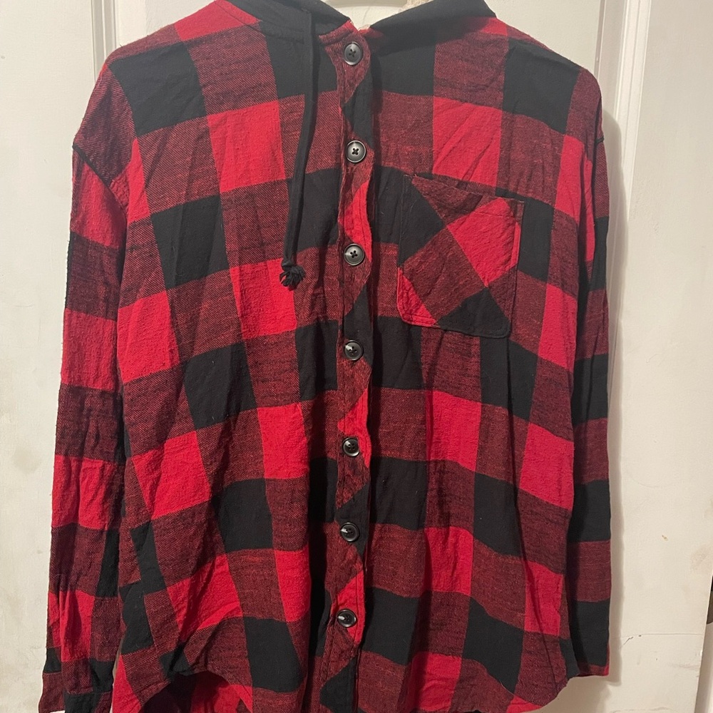 Maurices Red and Black Plaid Women's Button Down Shirt